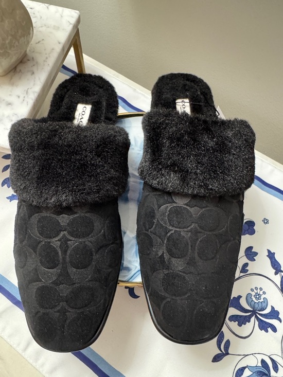 Coach Shoes - Coach Black Faux-Fur Slide Mules 9B NWT